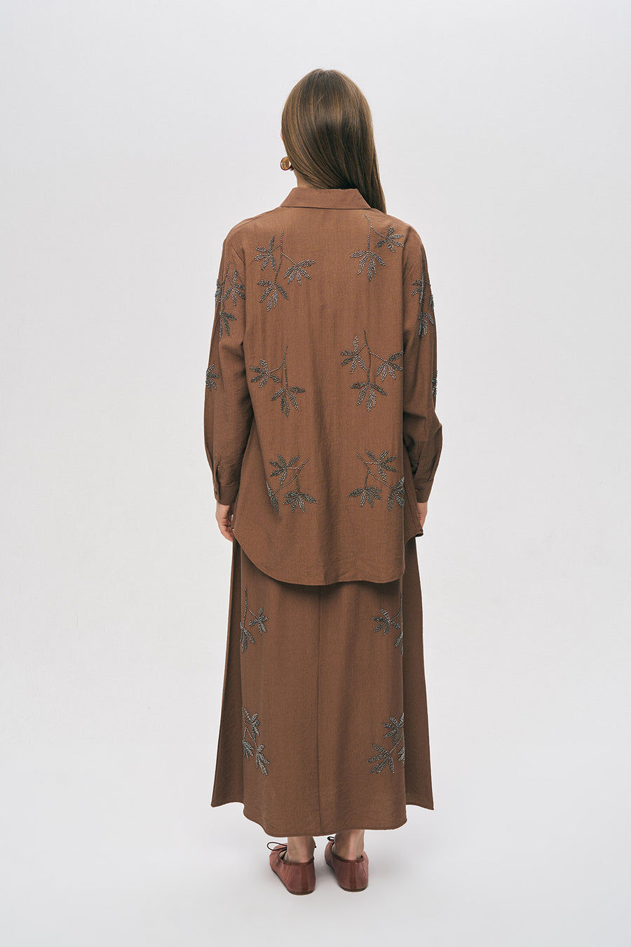 Orfeo Negro Kadın Yaprak İşlemeli Oversize Kesim Gömlek 34767