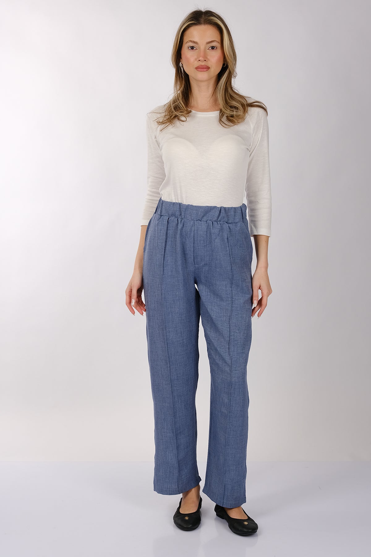 Daido Minimalist Yüksek Bel Keten Kadın Pantolon - Regular Fit Translation missing: tr.content.product_image_main