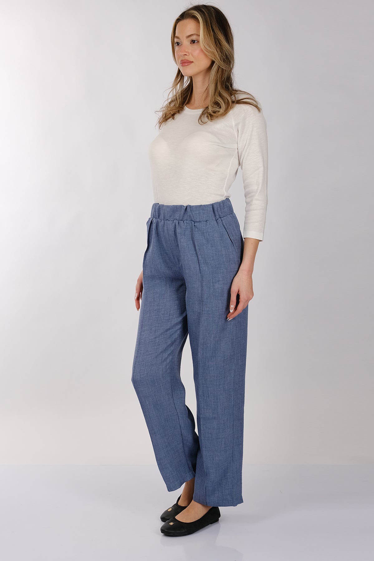 Daido Minimalist Yüksek Bel Keten Kadın Pantolon - Regular Fit