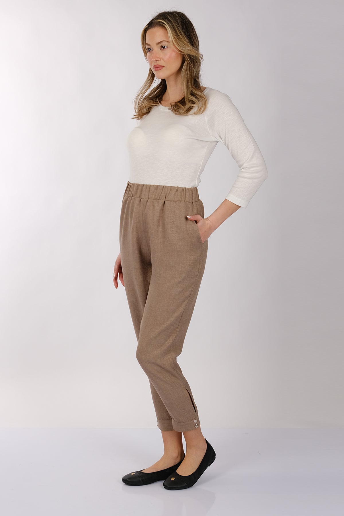 Daido Minimalist Keten Crop Pantolon - Yüksek Bel 7/8 Boy