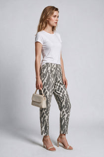 Daıdo Kadın Lastik Belli Desenli Keten Karışımlı Rahat Kesim Pantolon