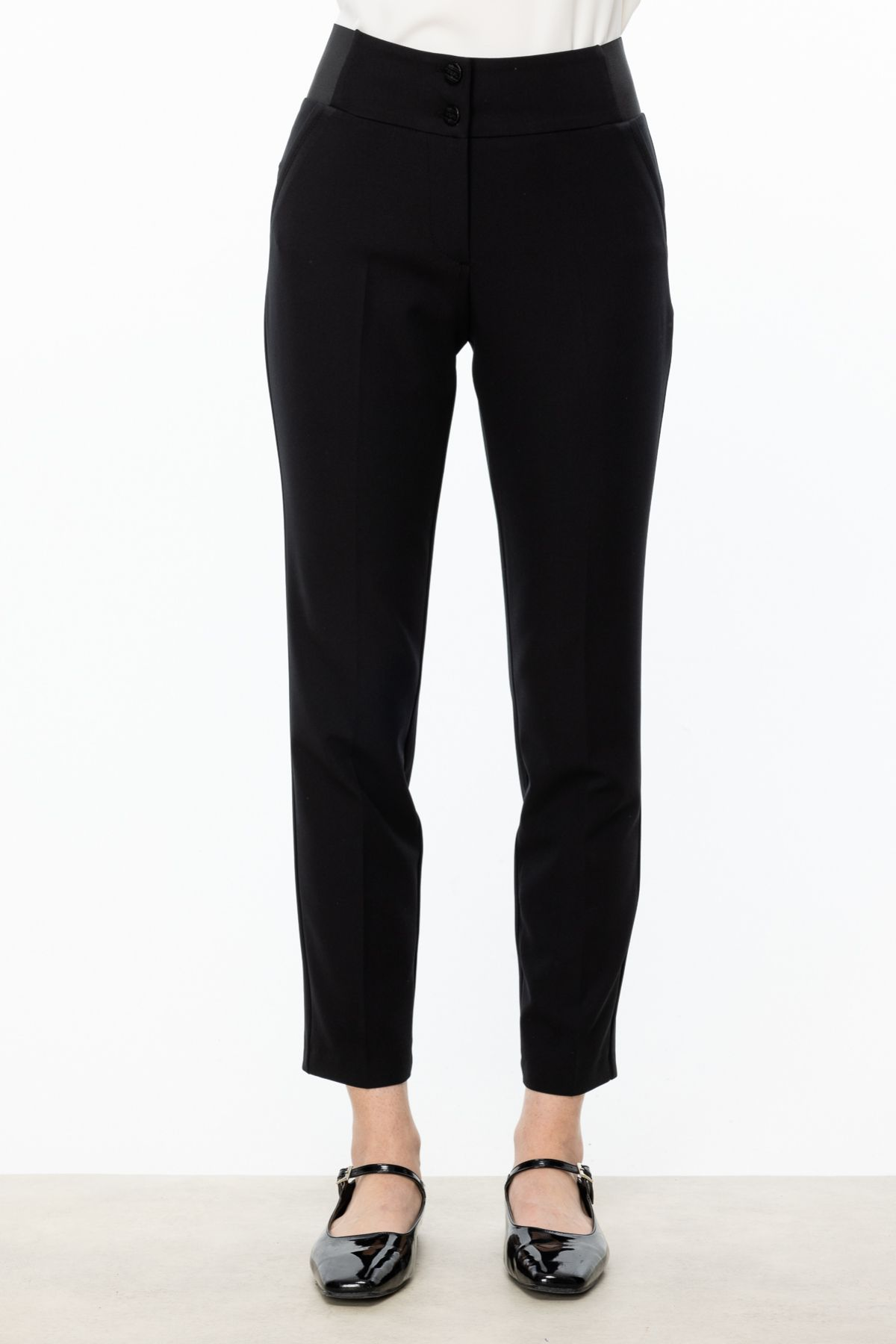 Ekol Minimalist Yüksek Bel Düğmeli Kadın Pantolon - 7/8 Boy