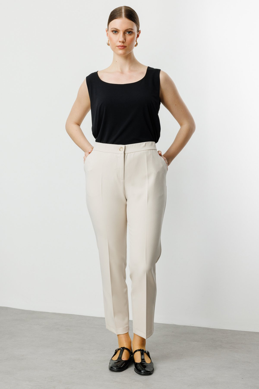 Ekol BB Minimalist Kadın Pantolon - 7/8 Boy - Yüksek Bel - Düz Kesim