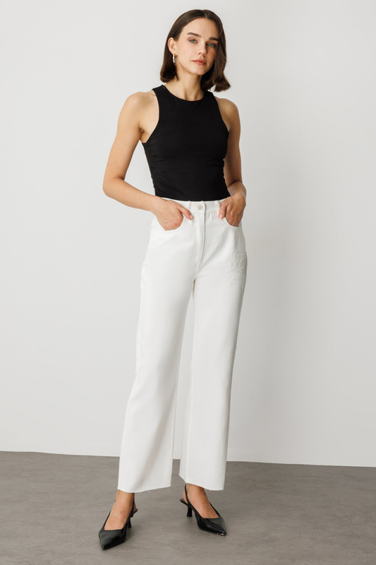 Ekol Pul Çiçek İşlemeli Kot Pantolon