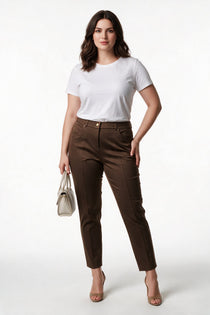 Ekol BB Kadın Yüksek Bel Ön Dikiş Detaylı Düz Paça Kumaş Pantolon