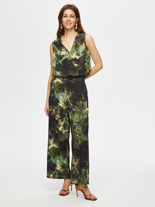 Kadın Jungle Desen Wide Leg Fit Viskon Pantolon Faik Sönmez