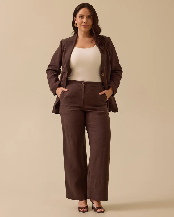 Gala-xi Minimalist Yüksek Bel Geniş Paça Keten Pantolon - Günlük & Şık