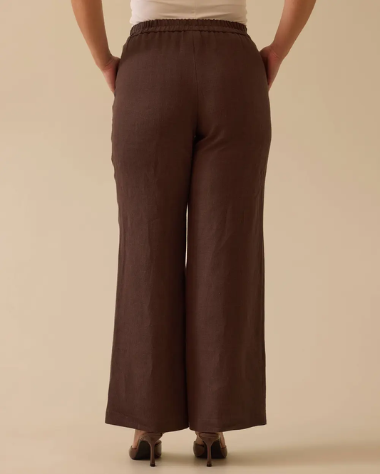 Gala-xi Minimalist Yüksek Bel Geniş Paça Keten Pantolon - Günlük & Şık