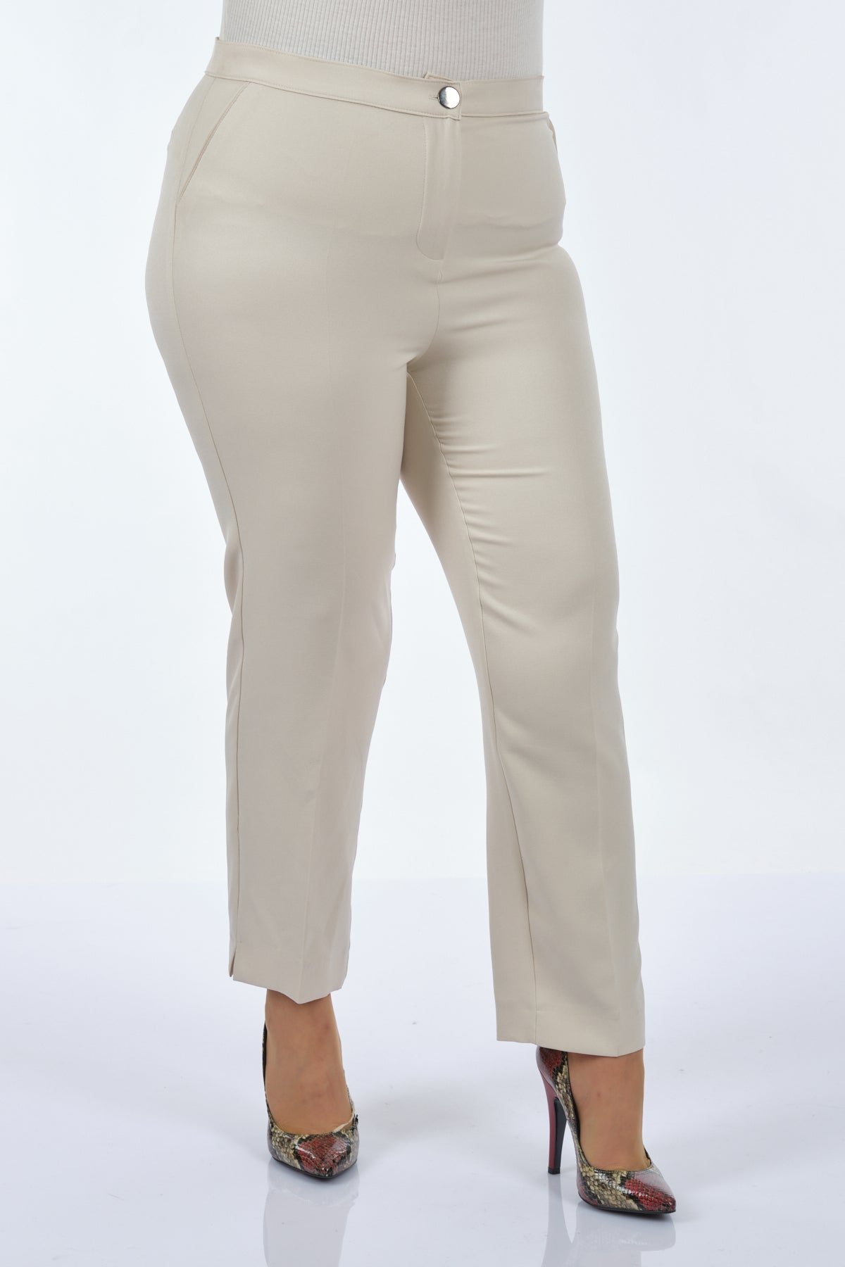 Garni Minimalist Yüksek Bel Kadın Pantolon - Günlük & İş