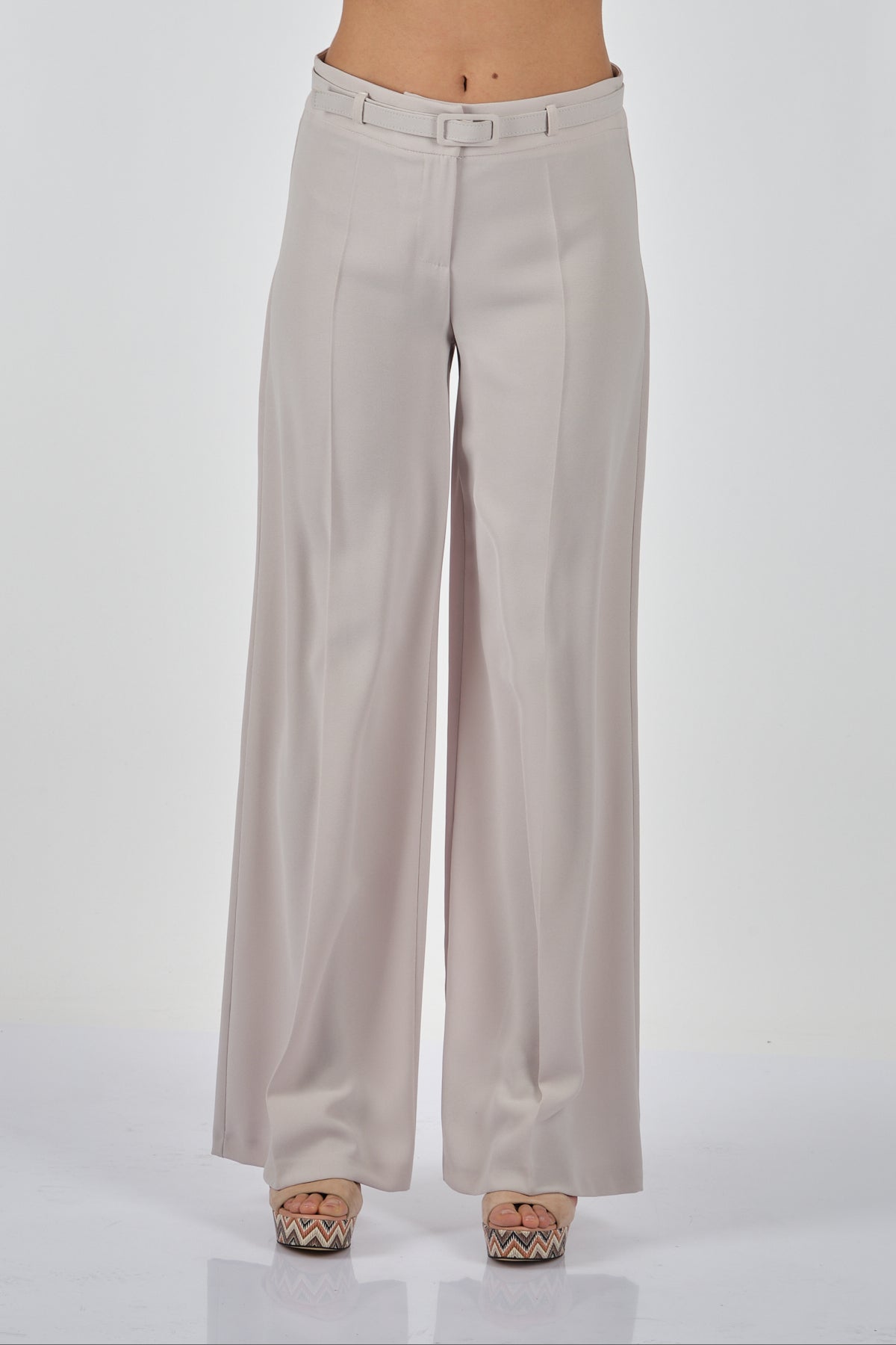 Garni Minimalist Geniş Paça Kadın Pantolon - Yüksek Bel - Trend