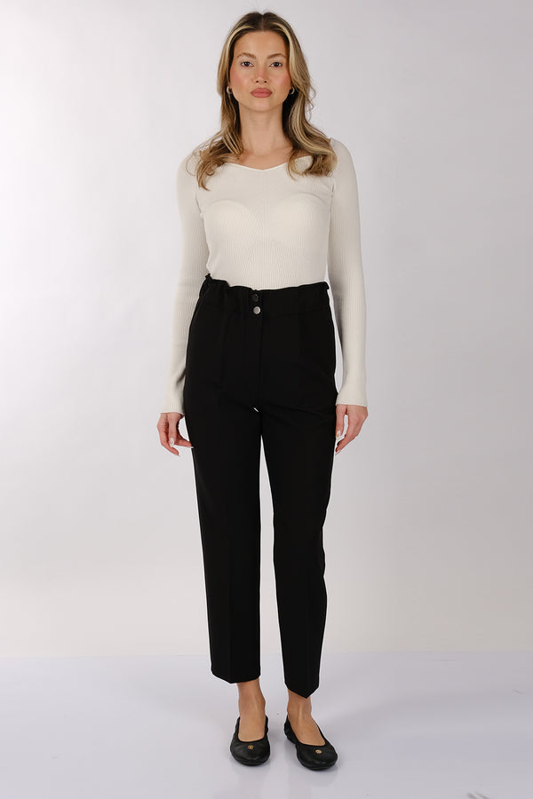 Modiva Minimalist Yüksek Bel Crop Pantolon - Günlük & İş