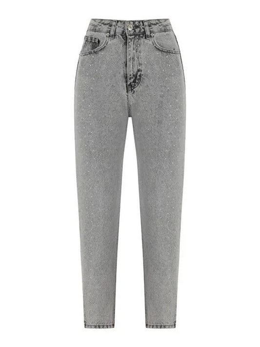 Nocturne Minimalist Taş Detaylı Midi Mom Jean Kadın Pantolon
