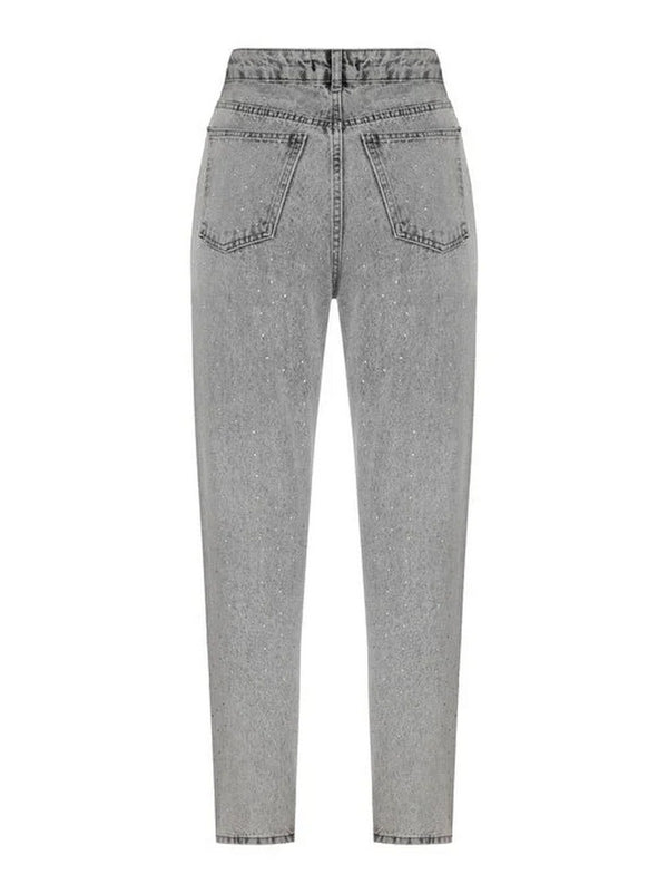 Nocturne Minimalist Taş Detaylı Midi Mom Jean Kadın Pantolon