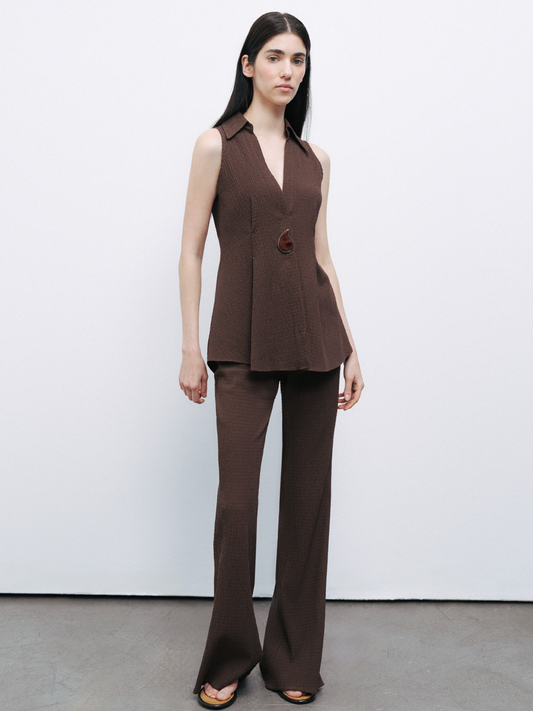 Nocturne Minimalist Midi Flared Pantolon - Yüksek Bel Geniş Paça