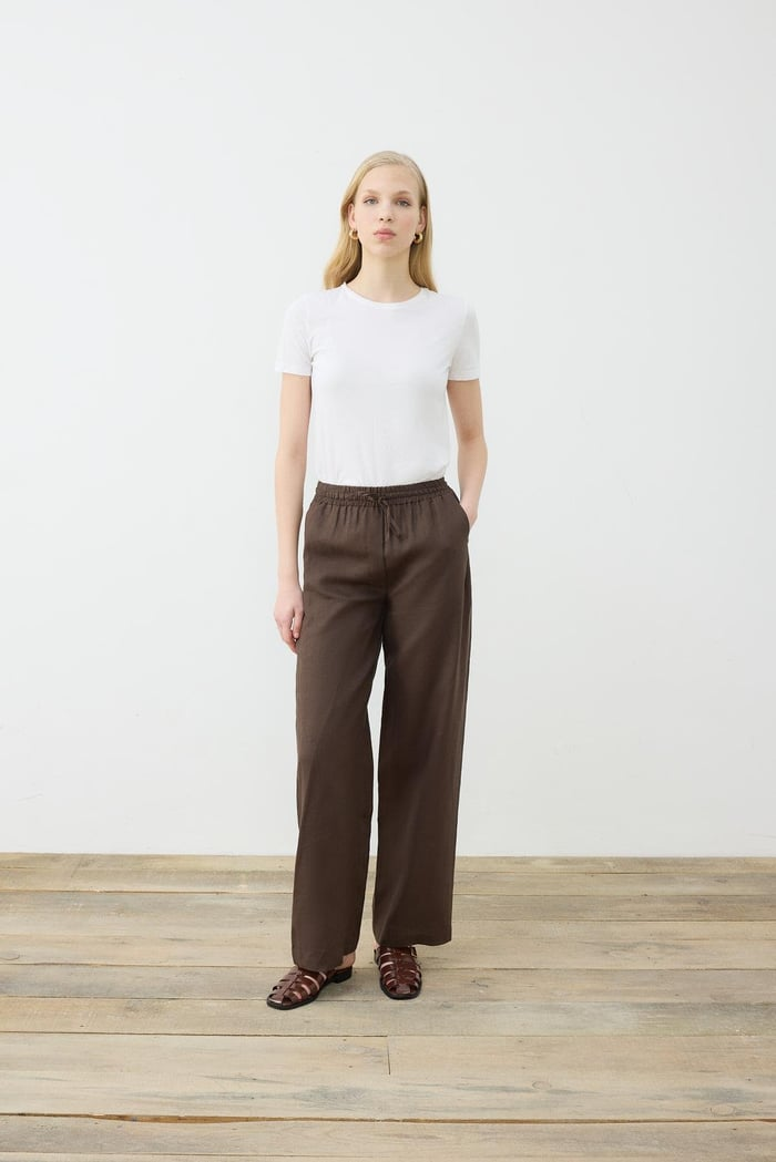 Terzi Dükkanı Minimalist Keten Pantolon - Bel Bağcıklı Geniş Paça Translation missing: tr.content.product_image_main