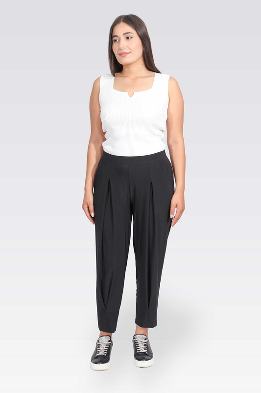 PİLE DETAYLI RAHAT KESİM BELİ LASTİKLİ ÖRME PANTOLON