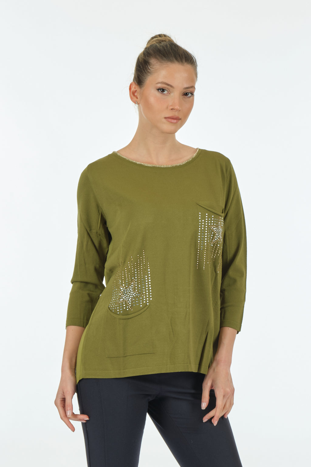 Twomail Minimalist Oversize 3/4 Kol Kadın Bluz - Cep Detaylı