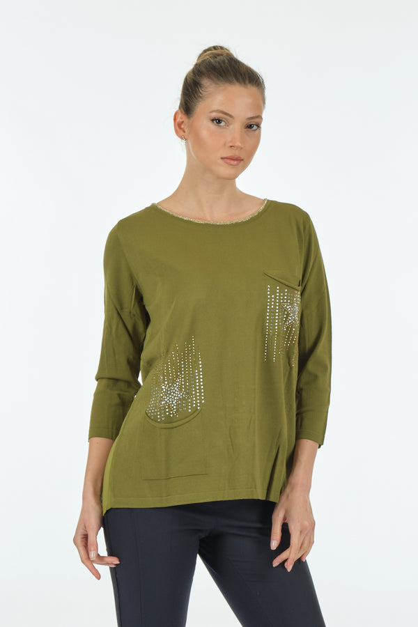 Twomail Minimalist Oversize 3/4 Kol Kadın Bluz - Cep Detaylı