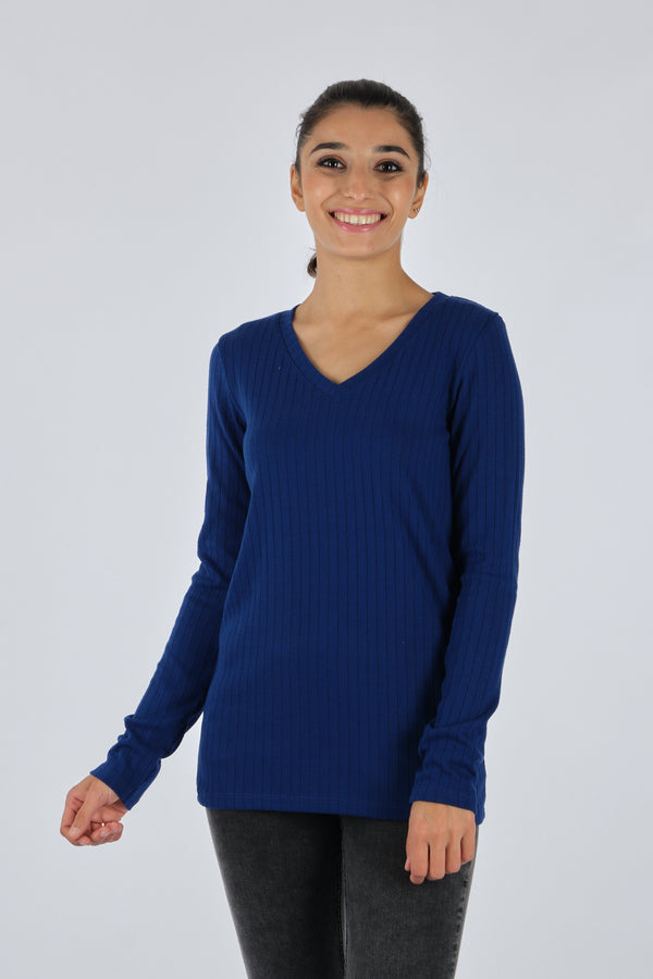 Daıdo Minimalist V Yaka Uzun Kol Kadın Tişört - Rahat ve Şık