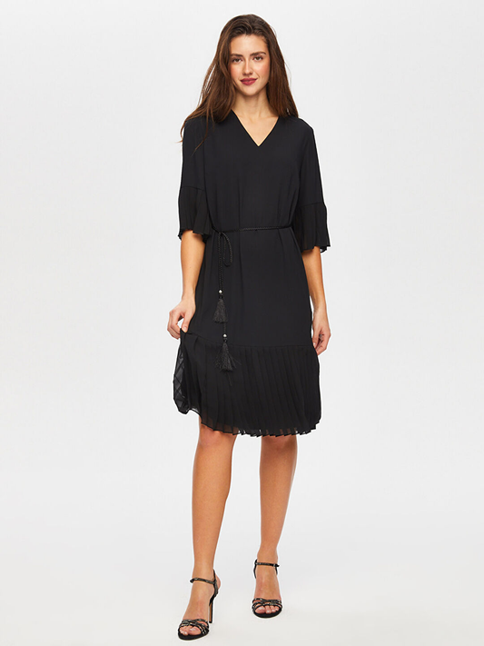 Plise Dantel Garnili V Yaka Abiye Elbise Faik Sönmez