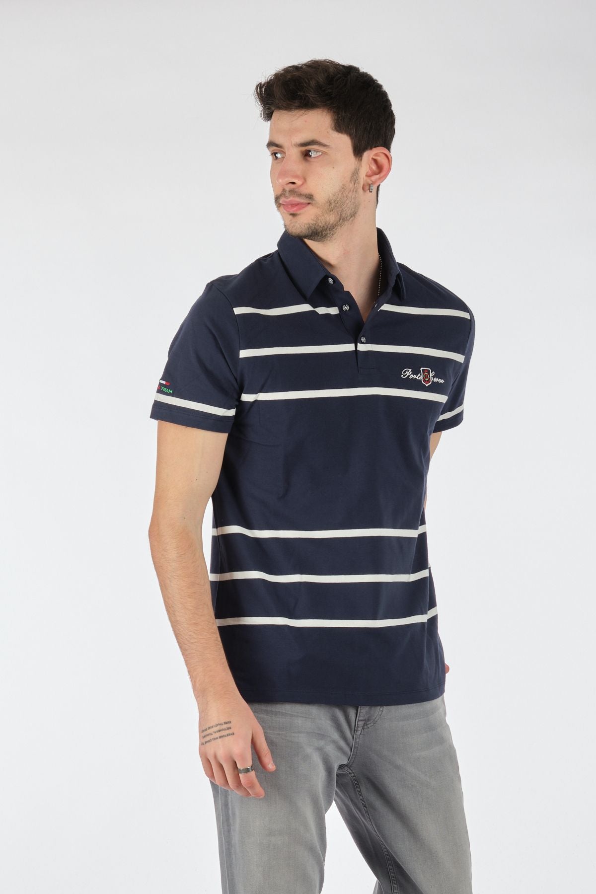 Porto Cervo Erkek Kısa Kol Polo Yaka Çizgili T-Shirt - Minimalist Tarz Translation missing: tr.content.product_image_secondary