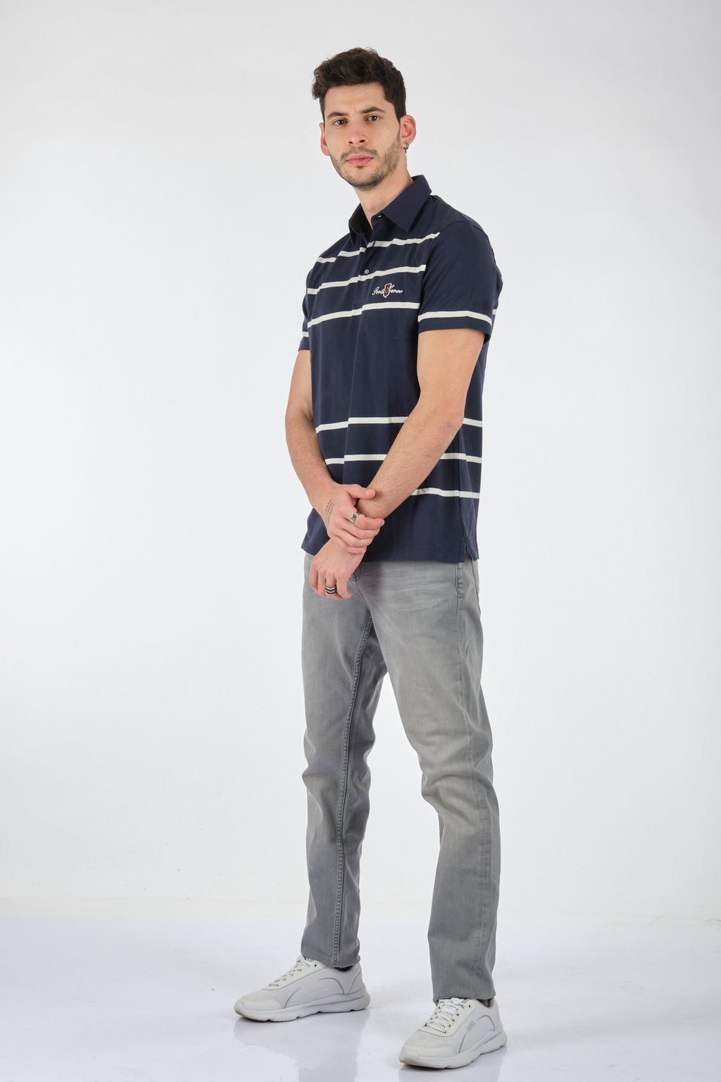 Porto Cervo Erkek Kısa Kol Polo Yaka Çizgili T-Shirt - Minimalist Tarz
