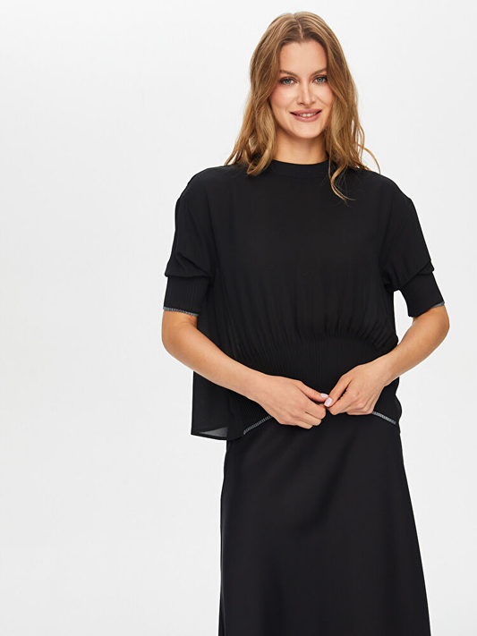 Triko Bantlı Eteği Pilise Detaylı Bluz Faik Sönmez