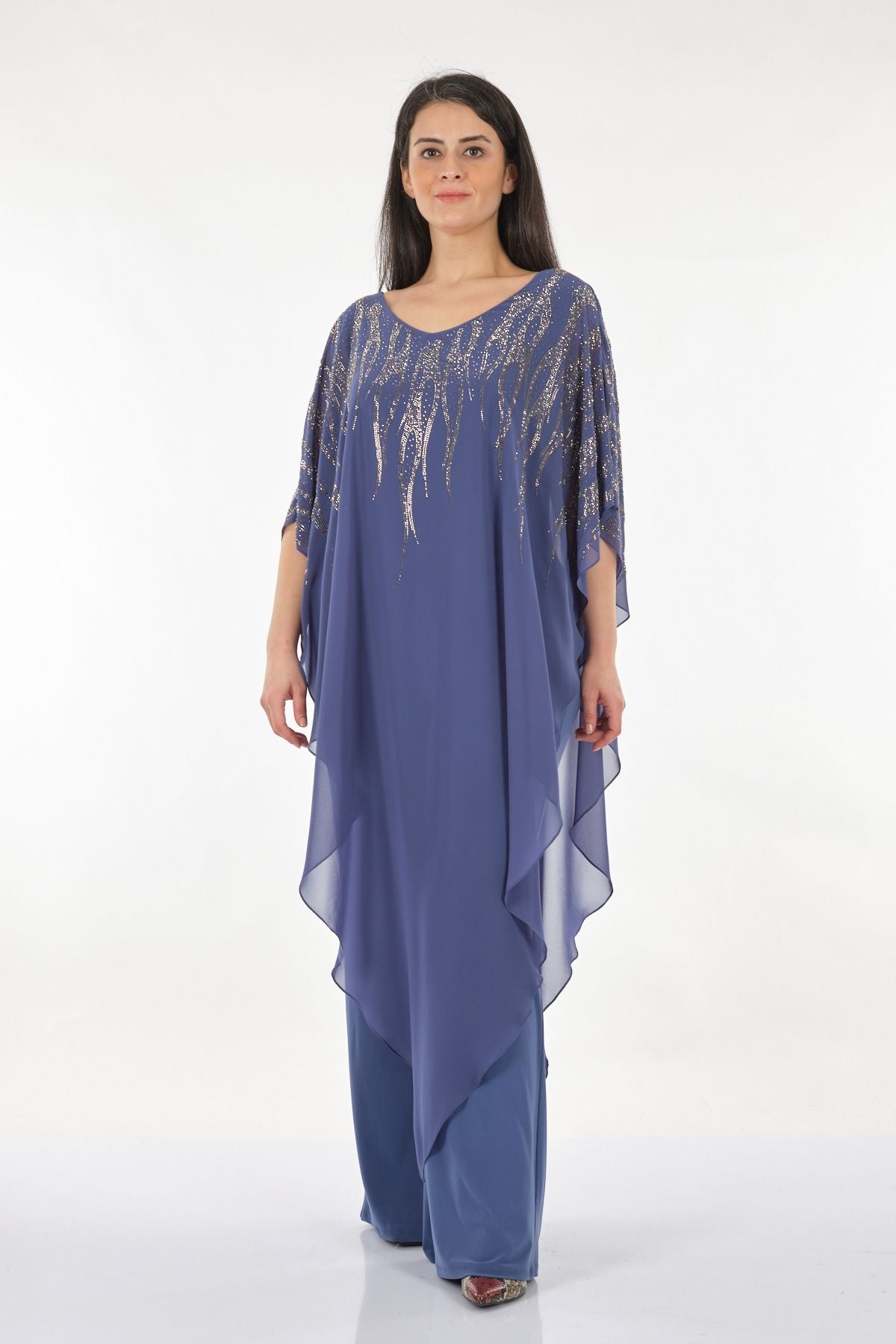Rozeşah Asimetrik Yaka Oversize Midi Abiye Elbise - Şifon Translation missing: tr.content.product_image_main