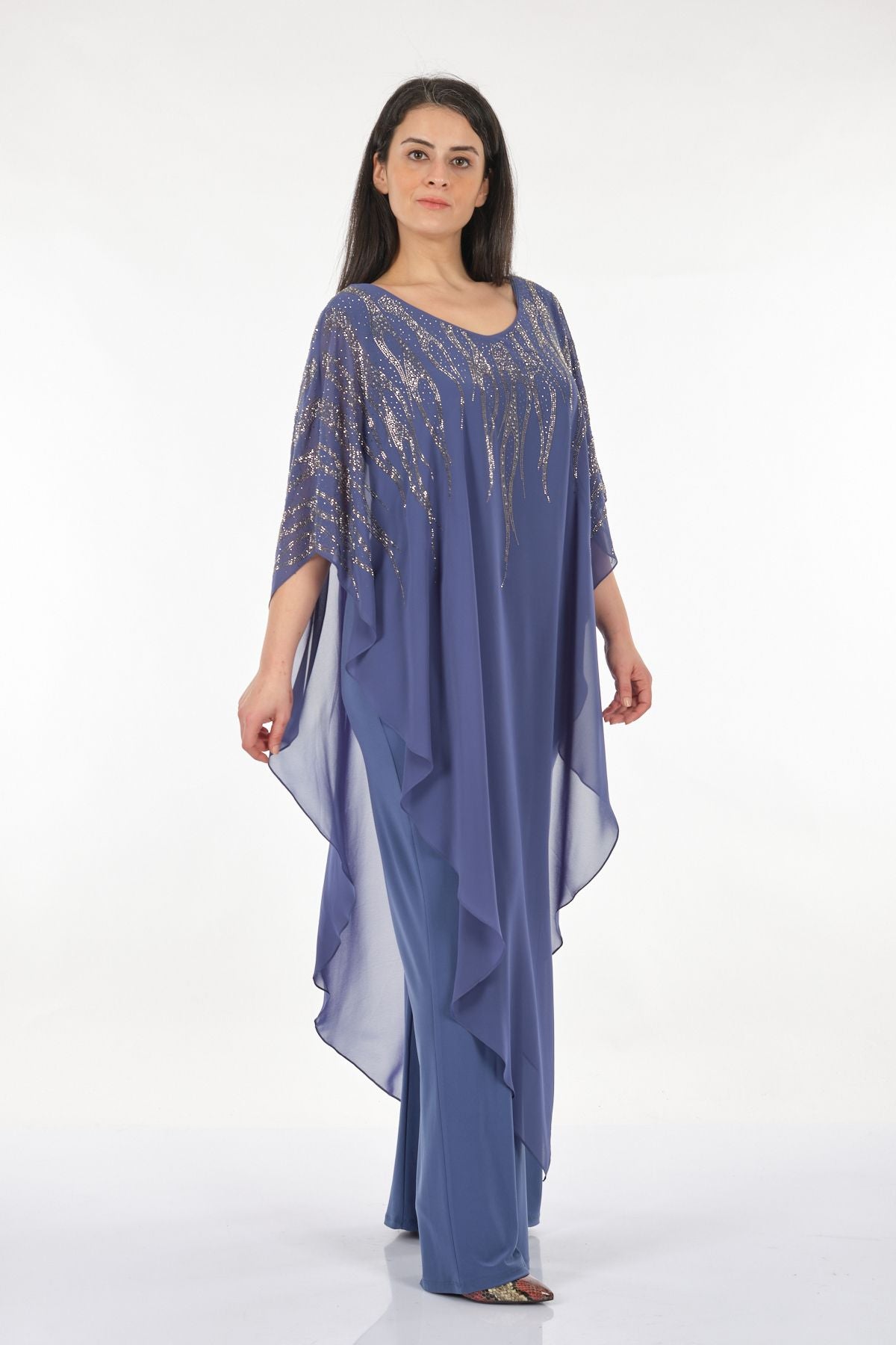 Rozeşah Asimetrik Yaka Oversize Midi Abiye Elbise - Şifon Translation missing: tr.content.product_image_secondary