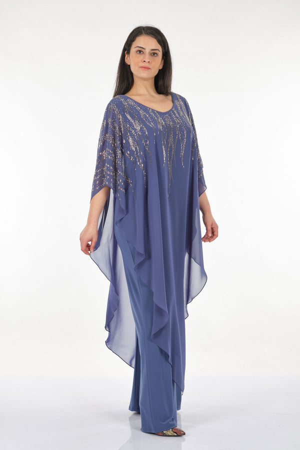 Rozeşah Asimetrik Yaka Oversize Midi Abiye Elbise - Şifon