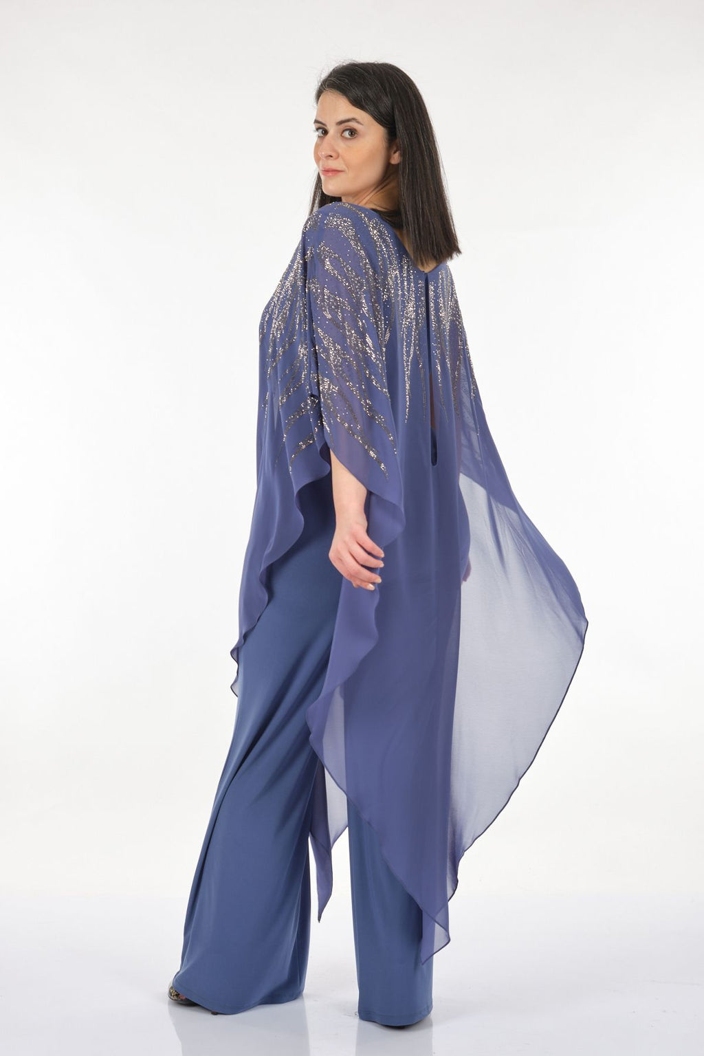 Rozeşah Asimetrik Yaka Oversize Midi Abiye Elbise - Şifon
