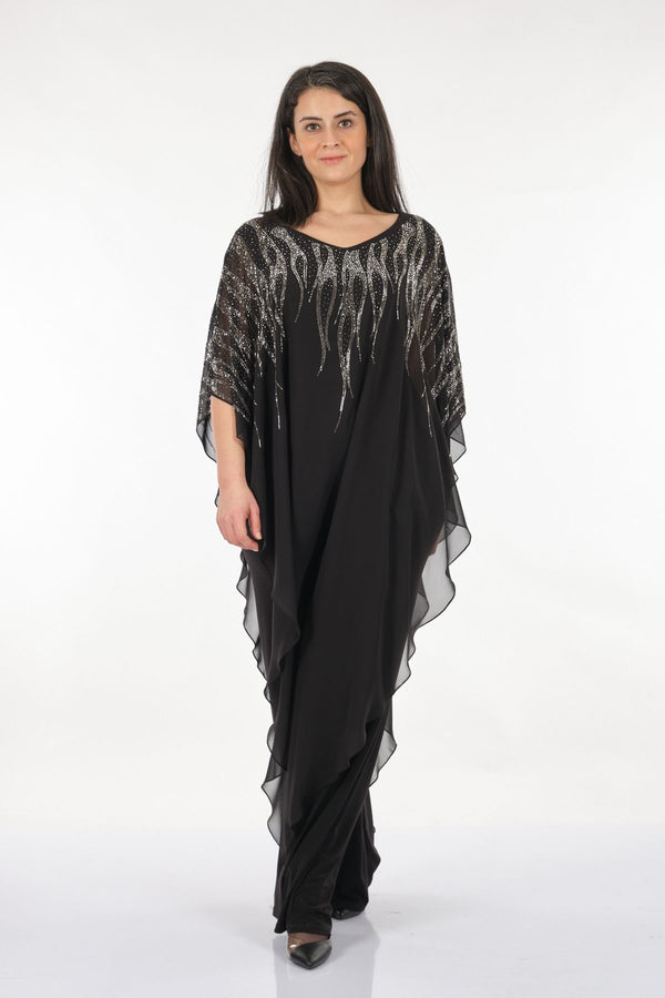 Rozeşah Asimetrik Yaka Oversize Midi Abiye Elbise - Şifon