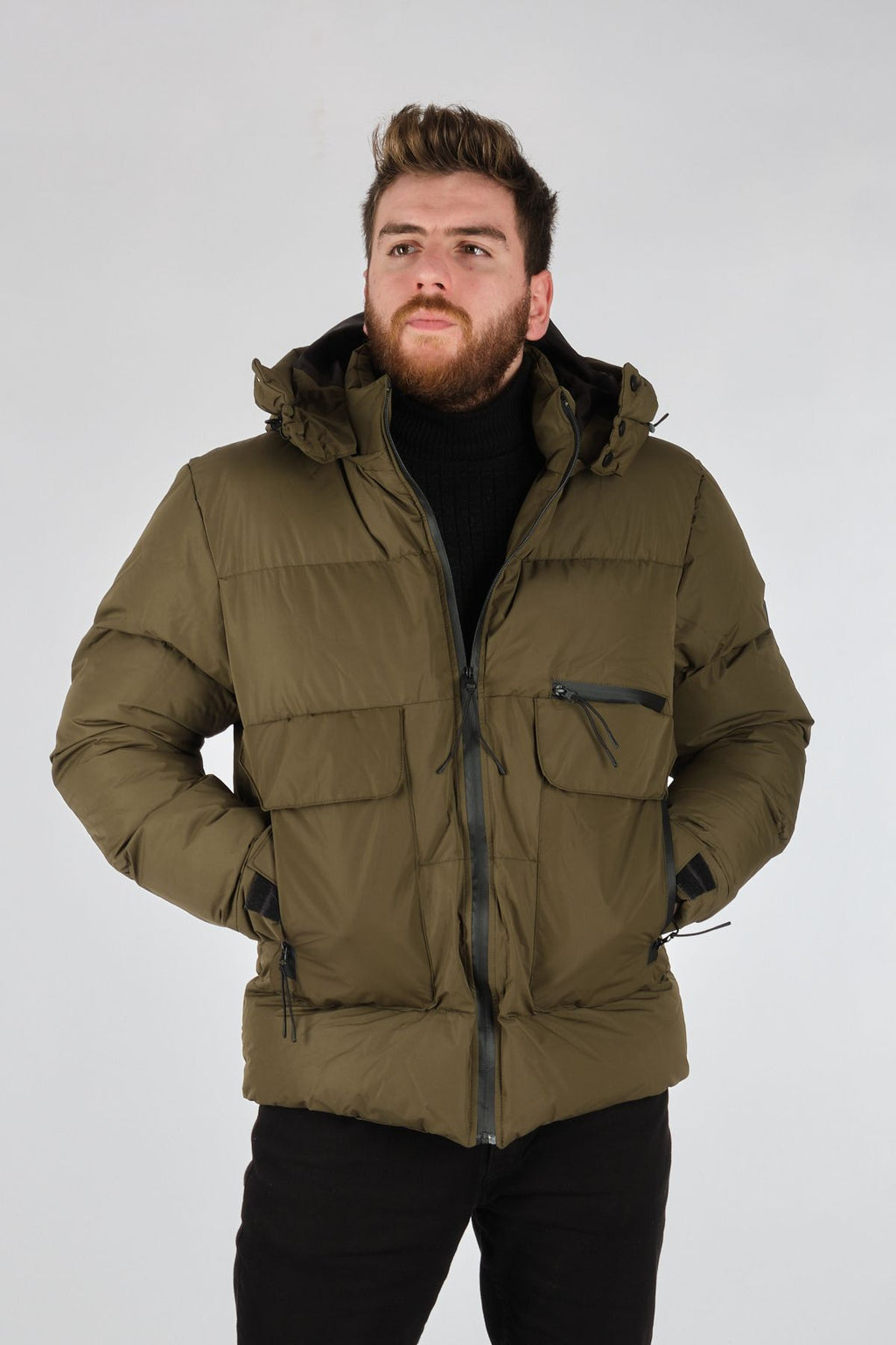 Rugu Erkek Oversize Kapüşonlu Kışlık Mont - Minimalist Tarz