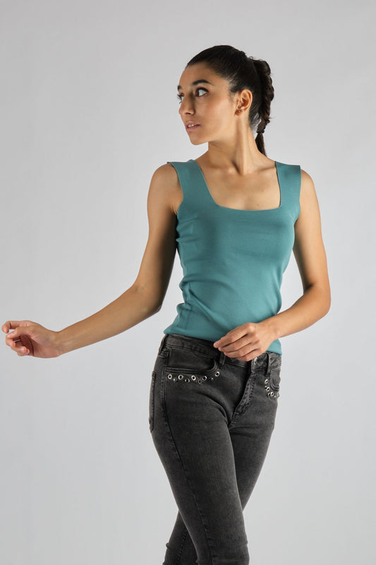 Rugu Minimalist Kare Yaka Kolsuz Crop Bluz - Günlük Şıklık