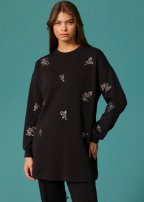 Scl Boncuk İşlemeli Bisiklet Yaka Sweatshirt
