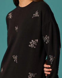 Scl Boncuk İşlemeli Bisiklet Yaka Sweatshirt