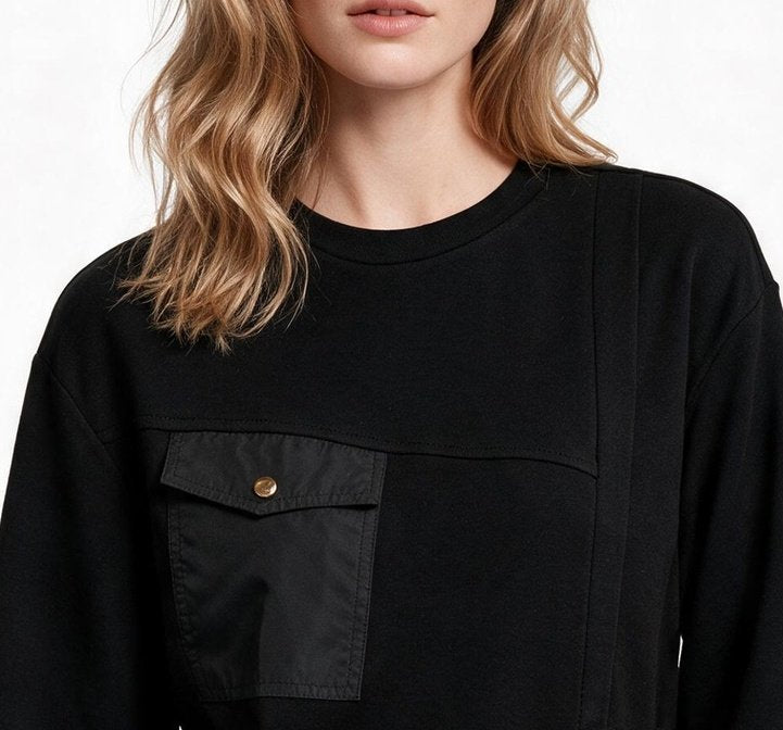 Scl Kadın Bisiklet Yaka Cepli Asimetrik Tasarım Uzun Kollu Sweatshirt