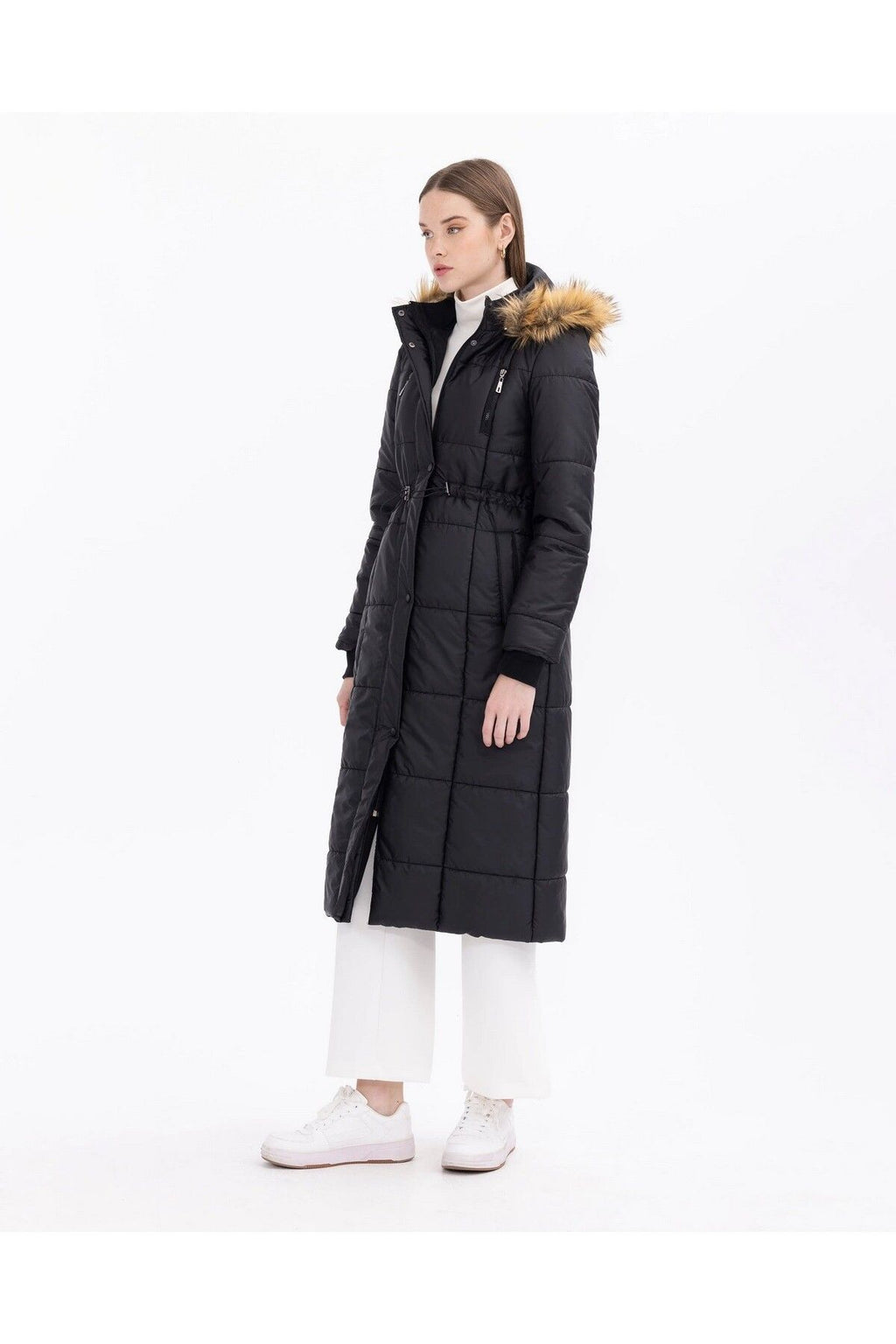SCL Kadın Kışlık Kaban - Kapüşonlu, Uzun Boy, Minimalist