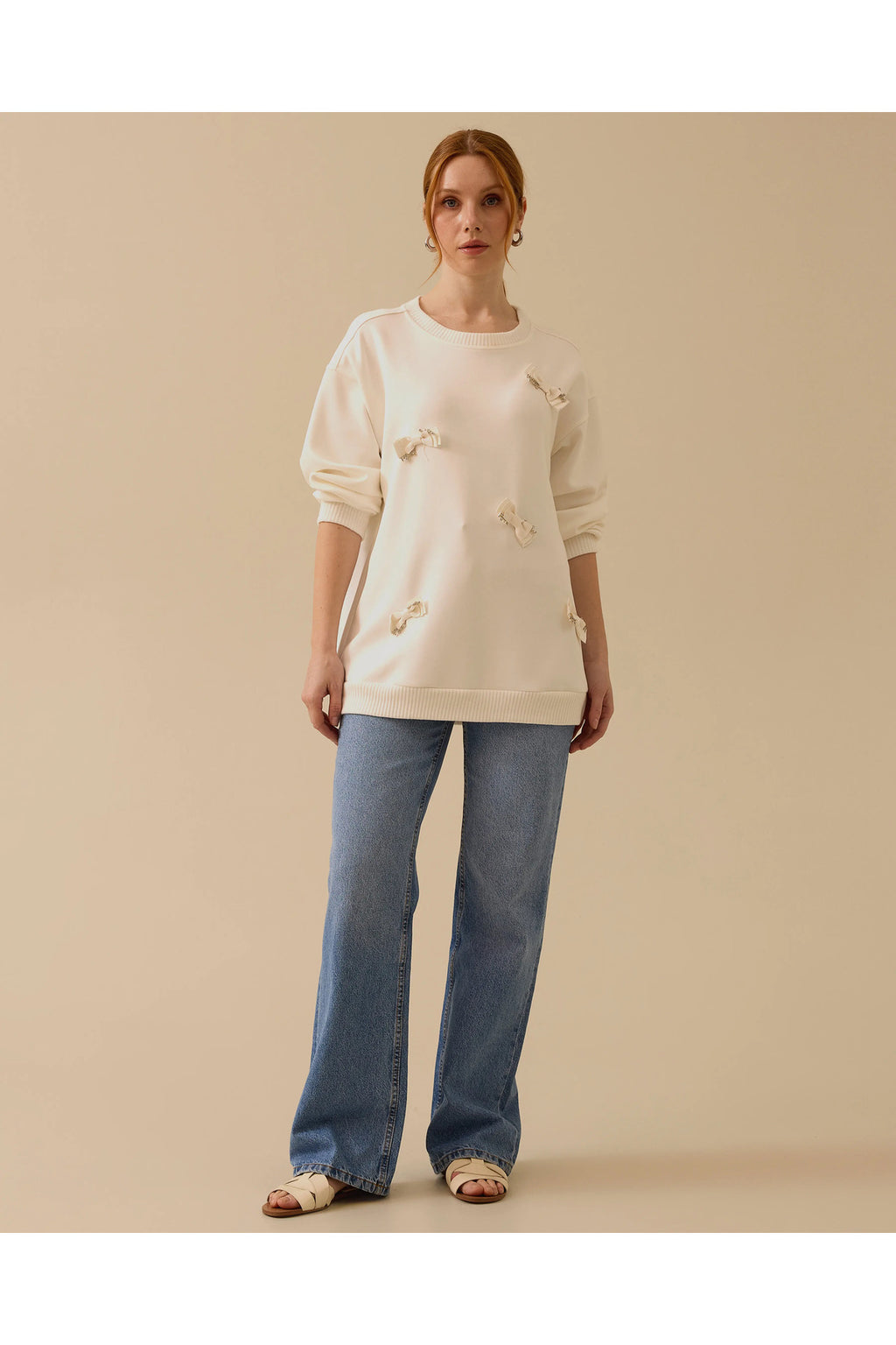 Scl Kadın Yuvarlak Yaka Taş Detaylı Sweatshirt 10002422311020