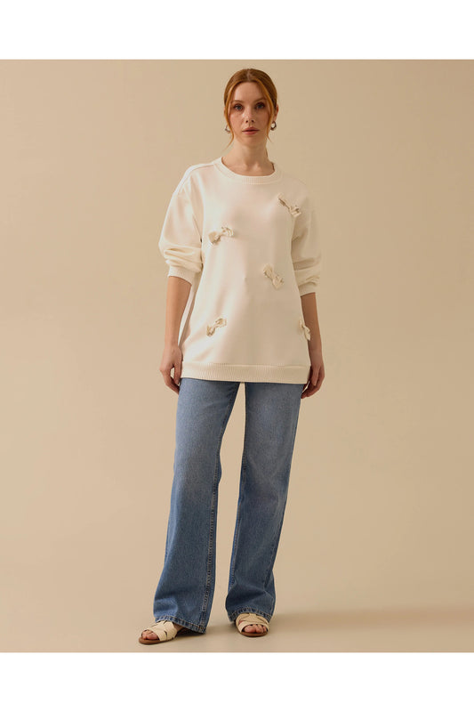 Scl Kadın Yuvarlak Yaka Taş Detaylı Sweatshirt 10002422311020