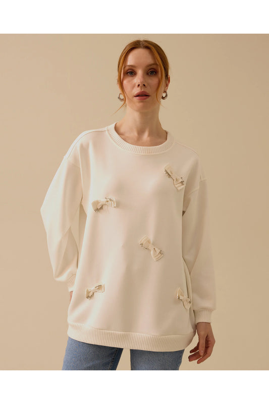 Scl Kadın Yuvarlak Yaka Taş Detaylı Sweatshirt 10002422311020