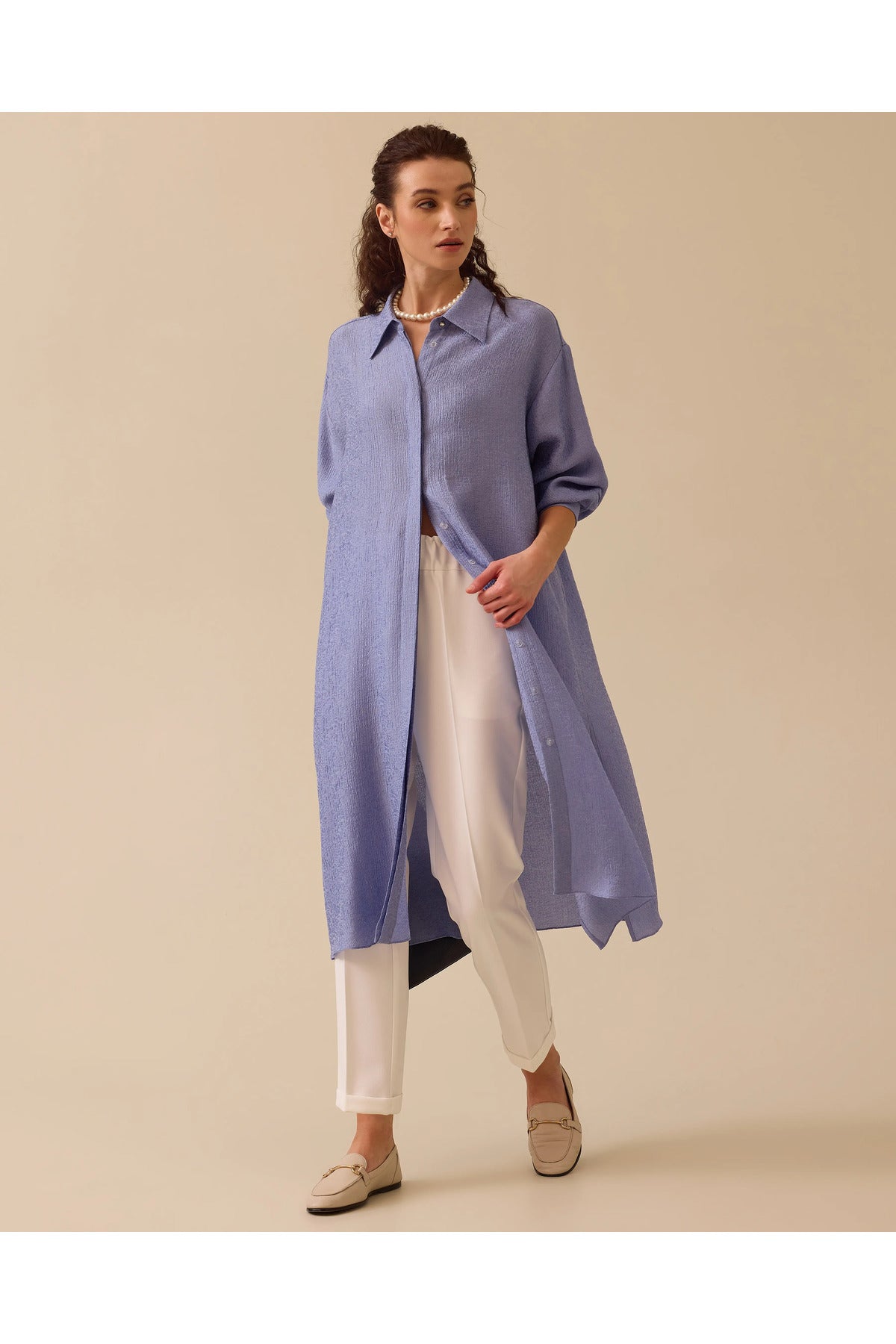Scl Oversized Midi Gömlek Yaka Kadın Tunik - Günlük Şıklık Translation missing: tr.content.product_image_main