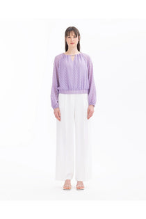 Seçil Minimalist Geometrik Desenli Uzun Kol Crop Bluz - Şifon Kumaş