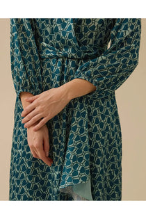 Seçil V Yaka Desenli Kuşak Detaylı Kadın Elbise 10002421310021