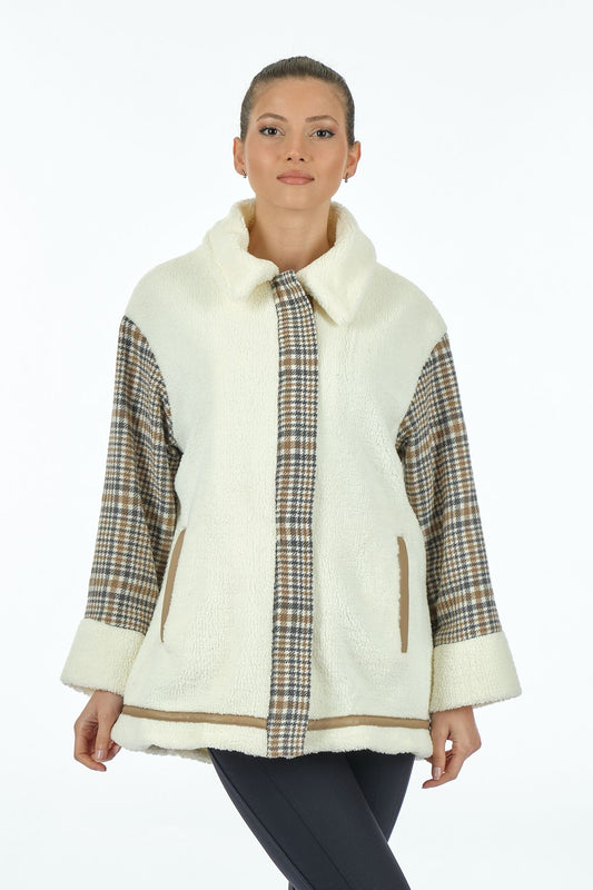 Sedna Oversize Midi Kaban - Peluş & Kareli Günlük Kaban