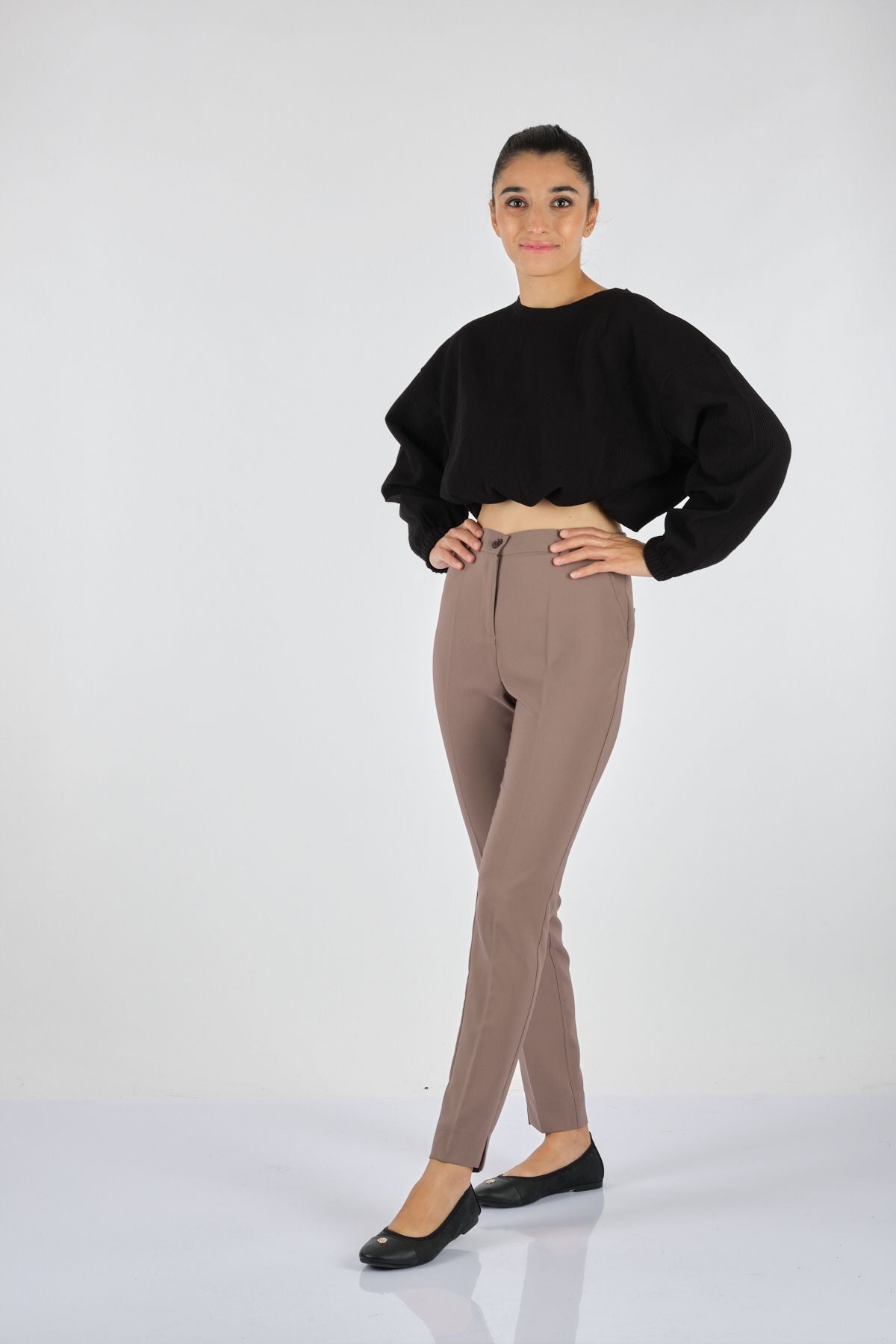 Seleste Minimalist Yüksek Bel Dar Paça Kadın Pantolon - Günlük & Ofis