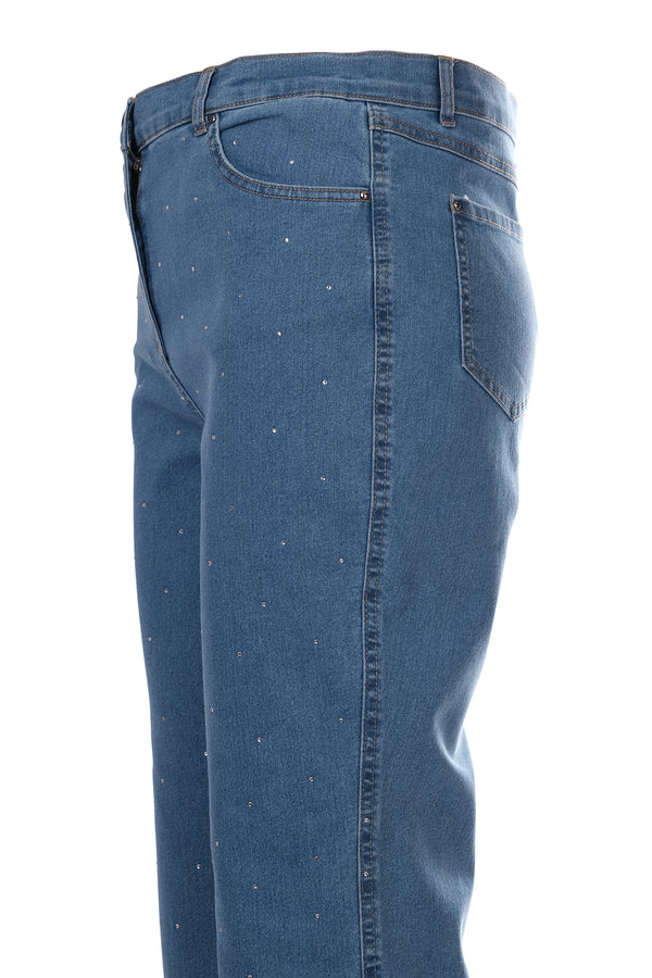 Seleste Minimalist Taş Detaylı Kadın Jean Pantolon - Midi Boy