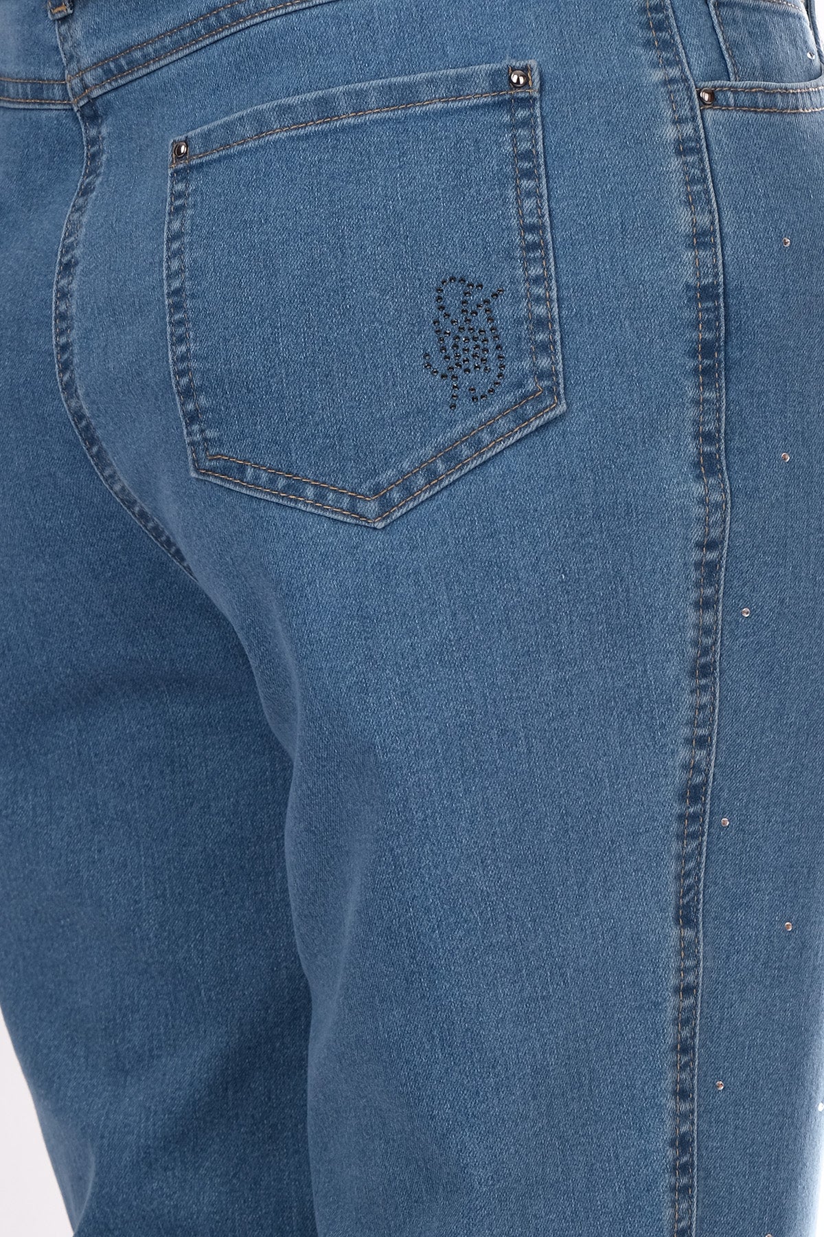 Seleste Minimalist Taş Detaylı Kadın Jean Pantolon - Midi Boy