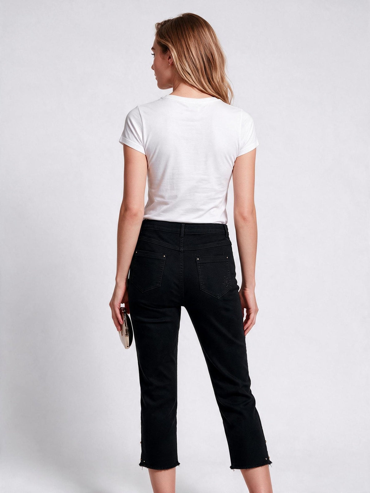 Seleste Kadın Yüksek Bel Düz Kesim Püsküllü Paça Crop Denim Pantolon