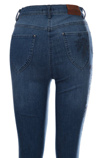 Seleste Minimalist Nakışlı Yüksek Bel Dar Paça Kadın Jean Pantolon